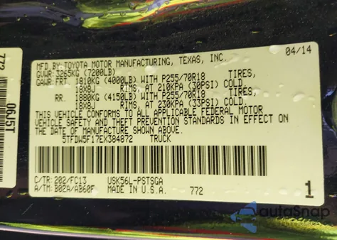 2014 Toyota Tundra Sr5 5.7L V8 from USA, damaged, VIN 5TFDW5F17EX384872